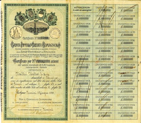  - 1910 - PICCOLO CREDITO ROMAGNOLO - 3 AZIONI BOLOGNA.