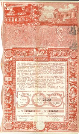  - 1916 - BANCA ITALIANA DI SCONTO - 10 AZIONI - ROMA.