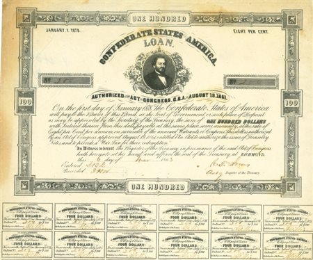  - 1864 - CONFEDERATE STATES AMERICAN LOAN - 1000 DOLLARI.