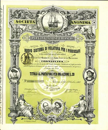  - 1885 - INVENZIONE G. BIANCHI NUOVO SISTEMA DI VELATURA PER I PIROSCAFI - GENOVA.