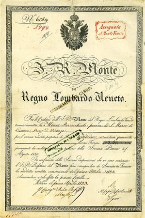  - 1823 - I.R. MONTE LOMBARDO VENETO FIORINI 32.40 - MILANO.