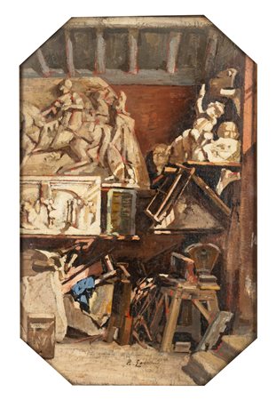 Emilio Zocchi (Firenze 1835 - 1913)  - Lo studio dello scultore a Via Poliziano, Roma, 1890