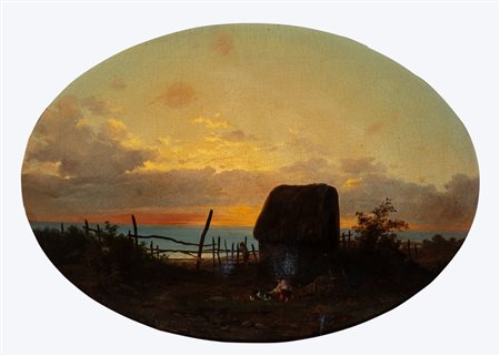 Scipione Carignani (Torino 1821 - 1875)  - Tramonto sulla spiaggia