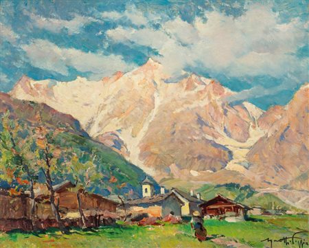 Mario Moretti Foggia (Mantova 1882 - Pecetto di Macugnaga 1954)  - Il Monte Rosa e la frazione Pecetto