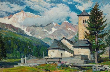 Mario Moretti Foggia (Mantova 1882 - Pecetto di Macugnaga 1954)  - La chiesa vecchia a Macugnaga