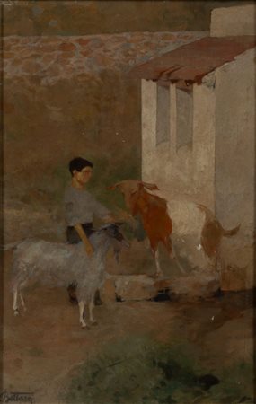 Umberto Bottazzi (Roma 1865 - 1932)  - Contadino con capre, 1925