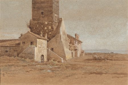 Ettore Ferrari (Roma 1845 - 1929)  - Osteria a Ponte Salario, 1921