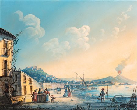 Scuola francese, secolo XIX - Veduta di Napoli da Mergellina