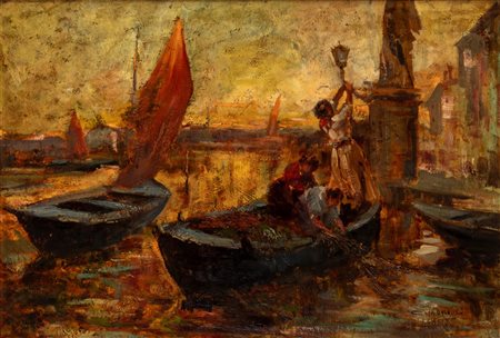 Anacleto Moiraghi (Binasco 1880 - Milano 1943)  - Venezia, tramonto in laguna