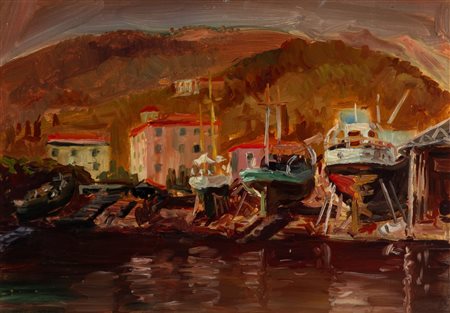 Nicola Neonato (Borzonasca 1912 - Genova 2006)  - Veduta di porto, 1967