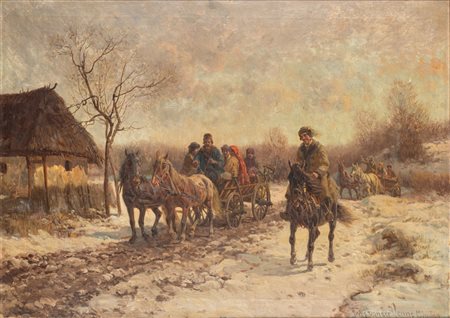 Fritz van der Venne (Monaco 1873 - 1936)  - Carretto in inverno