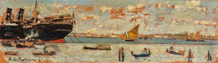 Domenico De Bernardi (Besozzo 1892 - 1963)  - Venezia, barche in laguna, 1944