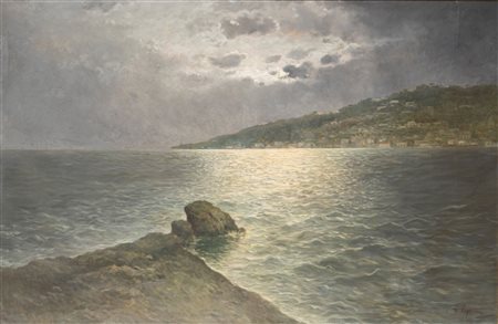 Francesco Capuano (Napoli 1854 - dopo il 1908)  - Marina al chiaro di luna