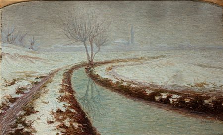 Gerolamo Chiesa (Novara 1869 - Morbegno 1953)  - Paesaggio innevato con fiume