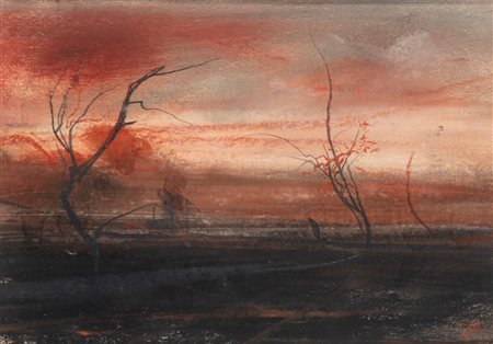 Pietro Annigoni (Milano 1910 - Firenze 1988)  - Paesaggio al tramonto