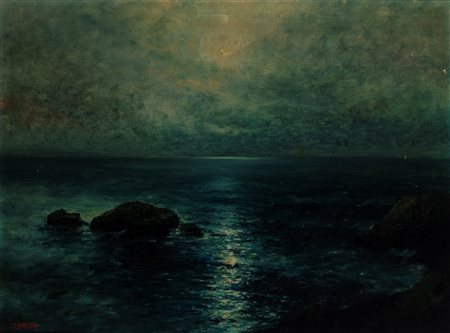 Giovanni Cavalleri (Sabbio Bergamasco 1858 - Bergamo 1934)  - Mare al chiaro di luna
