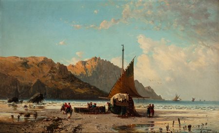 Achille Dovera (Milano 1838 - 1895)  - Spiaggia in Normandia, 1878