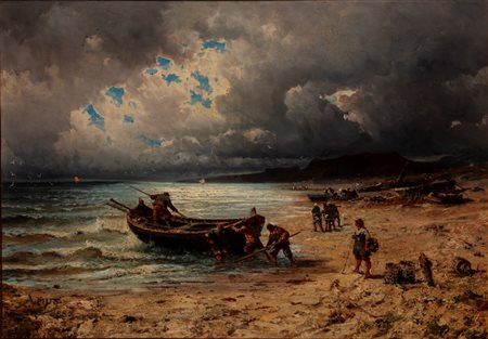 Eugenio Amus (Brescia 1834 - Bordeaux 1899)  - Pescatori in Normandia, 1883