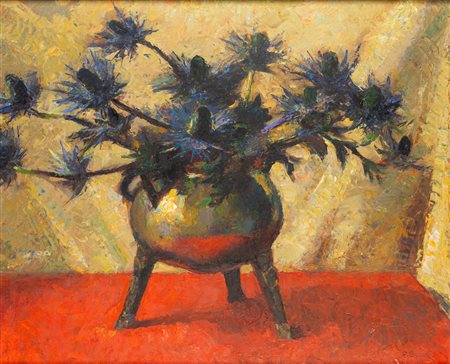 Pio Solero (Sappada 1881 - 1975)  - Fiori di cardo nel bronzino