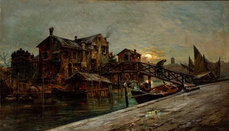 Natale Gavagnin (Venezia 1851 - 1923)  - Verso sera in laguna