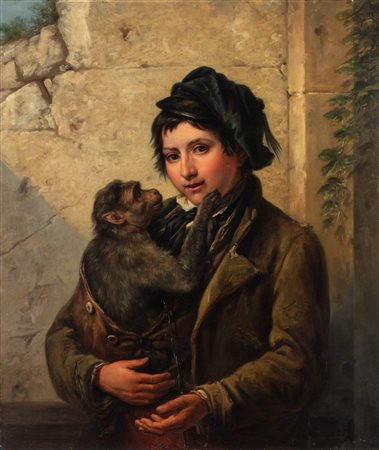 Guglielmo Berti (Venezia 1857 - 1910)  - Giovane saltimbanco con scimmia
