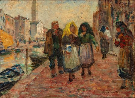 Eugenio Bonivento (Chioggia 1880 - Milano 1956)  - Merlettaie a Burano
