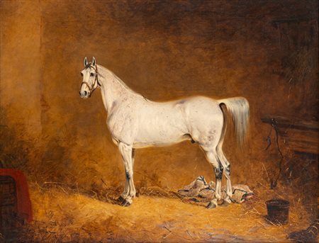 Henry Calvert (Darlton 1798 - Southport 1868)  - Cavallo bianco nella stalla, 1848
