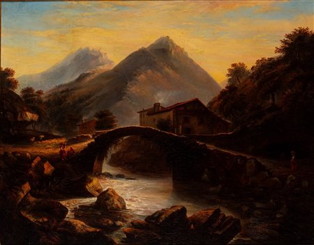Blanche Hennebutte-Feillet (Parigi 1815 - 1886)  - Paesaggio francese con popolani