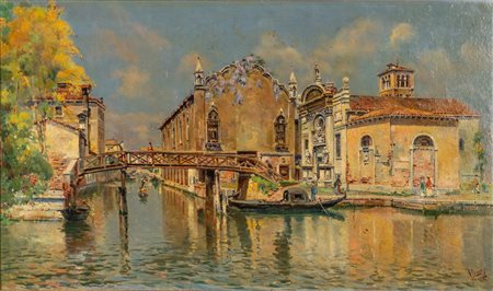 Antonio Reyna Manescau (Coin 1859 - Roma 1937)  - Venezia, la Scuola Grande di Santa Maria della Misericordia