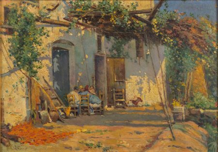 Antonio Reyna Manescau (Coin 1859 - Roma 1937)  - Pranzo sotto la pergola
