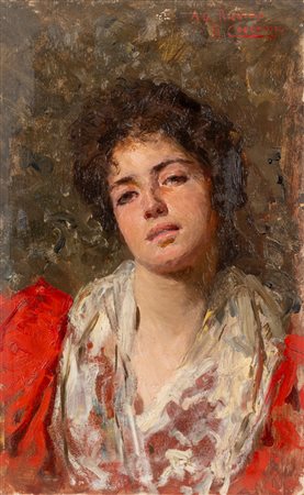 Ettore Cercone (Messina 1850 - Sorrento 1896)  - Donna in abito rosso