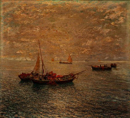 Fausto Pratella (Napoli 1888 - 1946)  - Pescherecci al tramonto