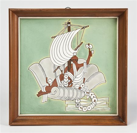 Giovanni Gariboldi (1908 - 1971) - Piastrella in ceramica policroma con...