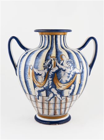 Manifattura Cantagalli, inizio del sec XX. Grande orcio biansato decorato a...