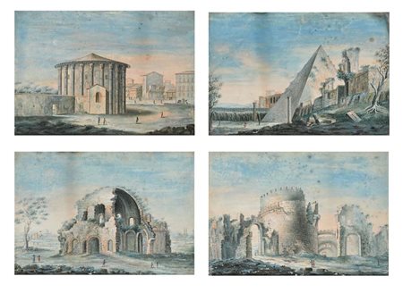 Scuola romana della fine del XVIII secolo “Vedute di monumenti classici...