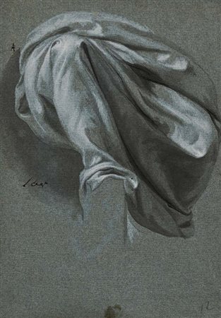 Scuola italiana del XVII secolo Studio di panneggio Pietra nera e biacca su...
