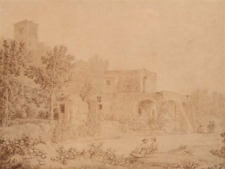 Jacob Philipp Hackert Veduta napoletana Matita, inchiostro e acquerello bruno...