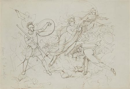 Giuseppe Bezzuoli Recto: Scena di Battaglia; Verso: Studi per Secundum...