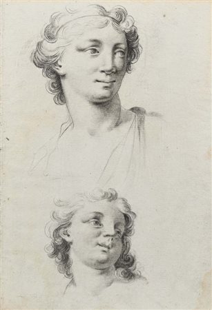 Scuola neoclassica romana Studio di teste Pietra nera su carta mm 300x210 -...