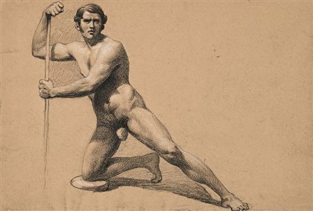 Scuola neoclassica milanese Studio di nudo maschile sdraiato Carboncino e...