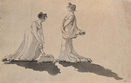 Scuola francese fine XVIII/inizio XIX secolo Coppia di giovani greche vicino...