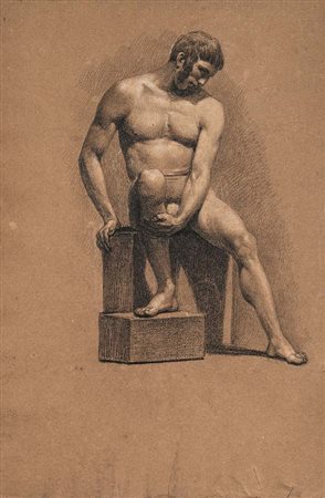 Scuola neoclassica milanese Studio di nudo maschile matita e biacca su carta...