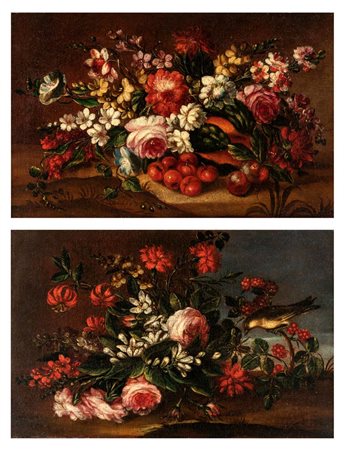 Bartolomeo Bimbi Coppia di dipinti: Natura morta con fiori coppia di olii su...