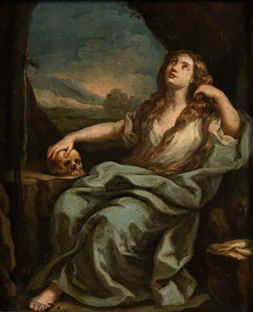 Pittore bolognese del XVIII secolo Maddalena penitente olio su rame cm 34x28...