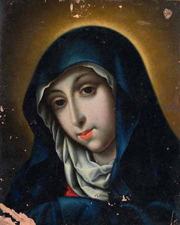 Pittore Napoletano del XVIII secolo Volto della Madonna olio su rame cm 27,5x22