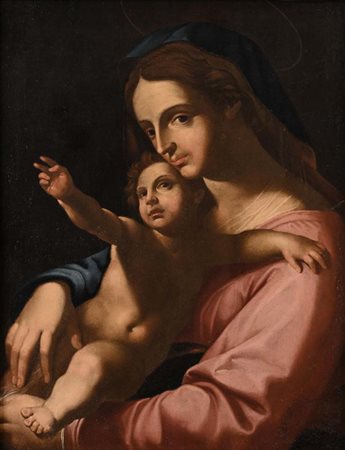 Pittore del XVIII secolo Madonna col Bambino olio su tela 100x82 cm con...