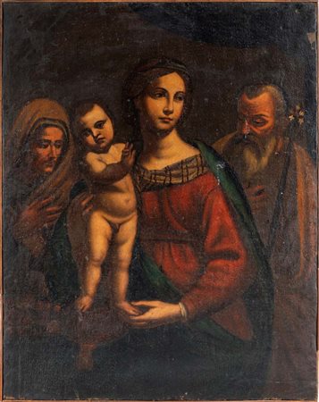 Scuola senese del XVII secolo Madonna con Bambino, Sant'Anna e Gioacchino...