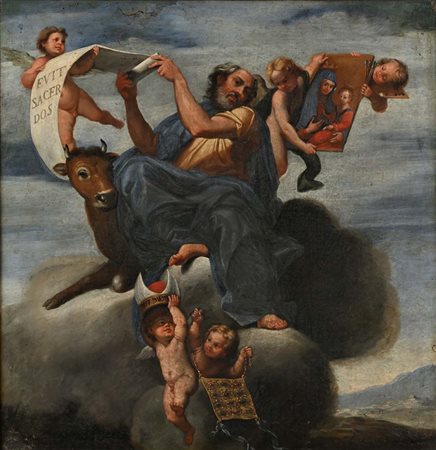 Pittore napoletano del XVII secolo San Luca Evangelista olio su tela cm 76x74...