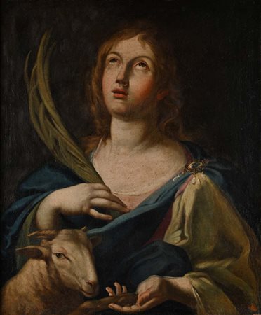 Pittore napoletano del XVII secolo Sant'Agnese olio su tela cm 73,5x61 - con...