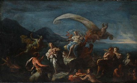 Pittore Napoletano del XVIII secolo Carro dell'Aurora olio su tela cm 43x70 -...